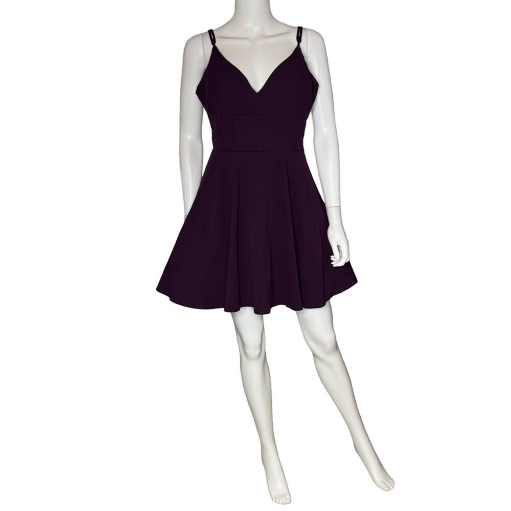City Studios Juniors' Bow-Accent Scuba Sleeveless Fit & Flare Dress Purple Sz 15 - Picture 2 of 9